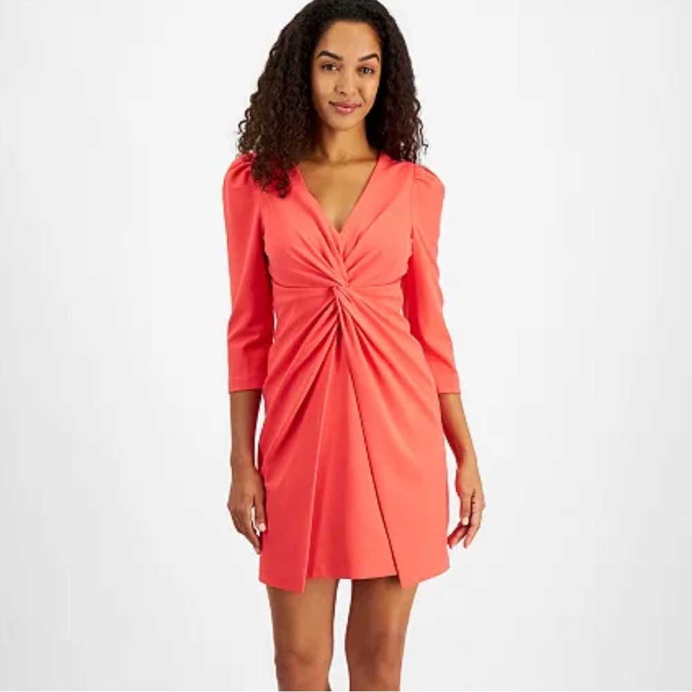 Julia Jordan puffed sleeve vneck Coral Dress size 2 NWT